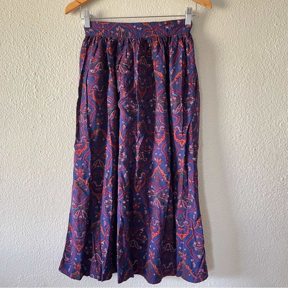 Vintage 90s Floral Midi Long Skirt Women’s 6 Navy Medallion Flowy Boho Cottage - Picture 8 of 13
